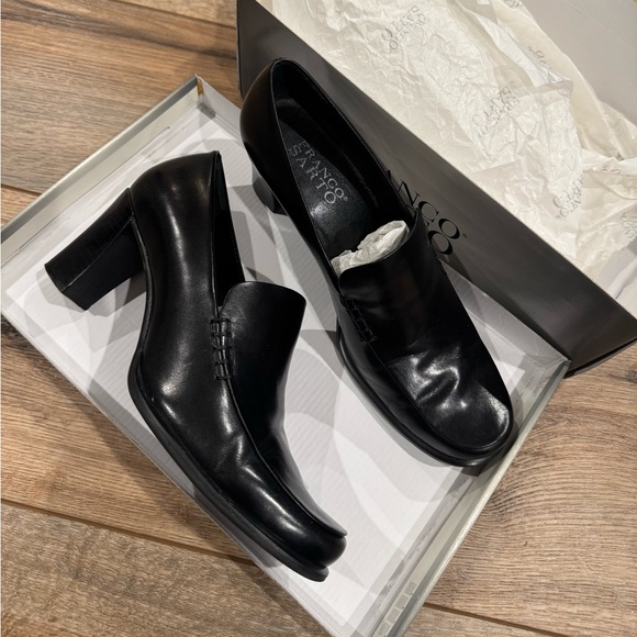 Franco Sarto Shoes - FRANCO SARTO Vintage Black Leather Block Heel Loafers | Size 6.5